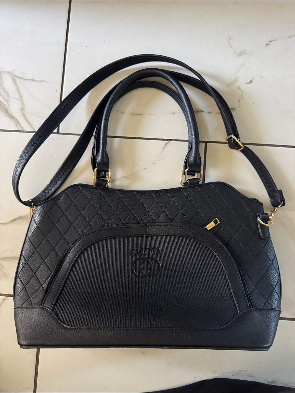 Gucci Black Quilted Leather Satchel with Gold Hardware